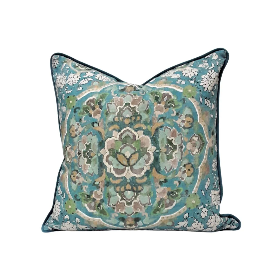 Kiana Teal/Novara Jungle Piped Cushion - 50x50
