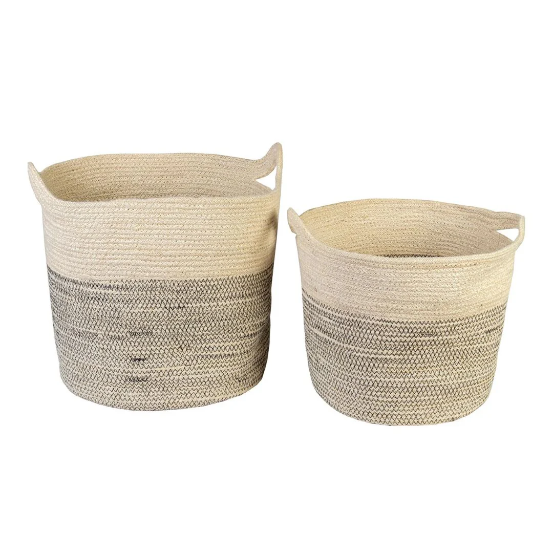 Jute Natural/White Round Basket - Large