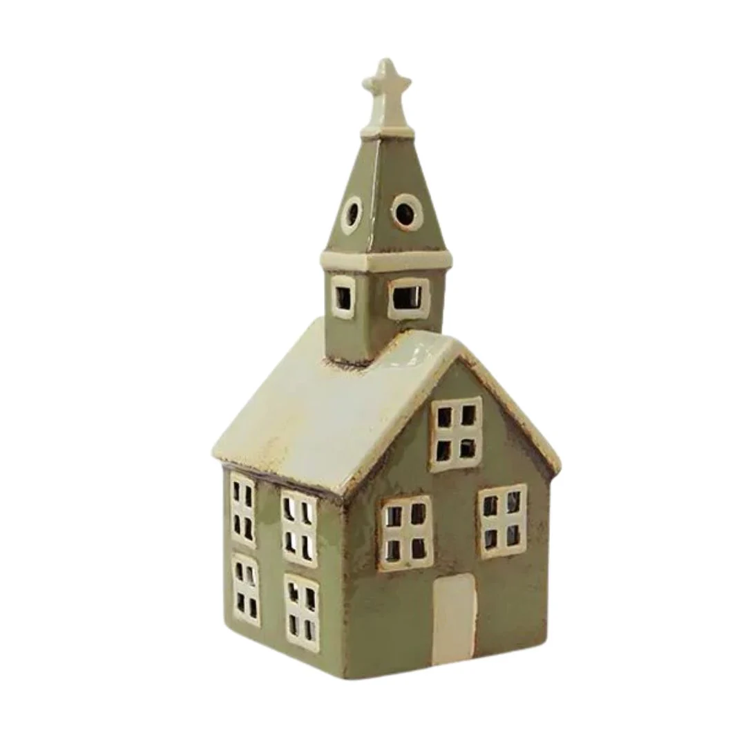 Alsace Tea Light Church: Olive Green