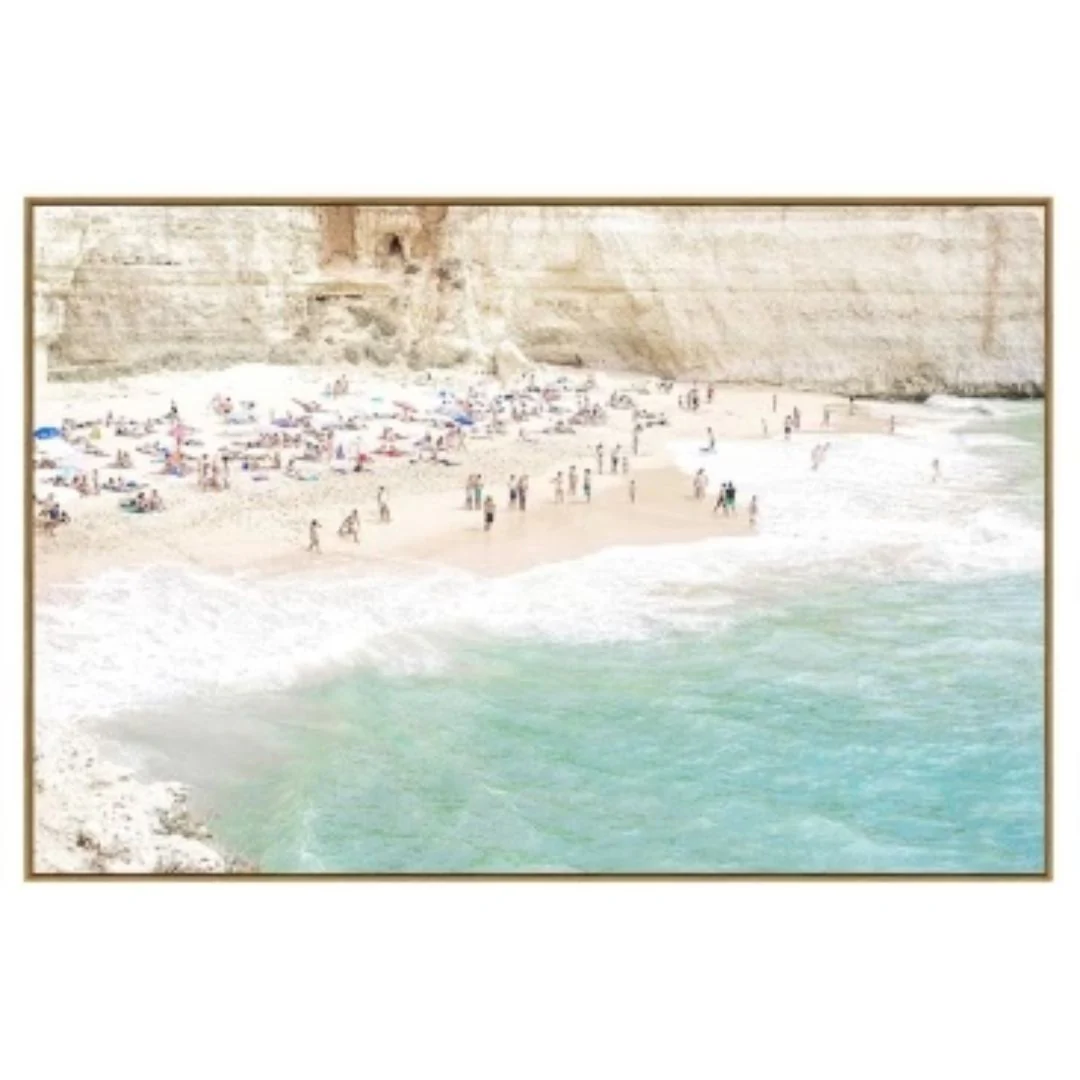Beach Day Tempered Glass Art with Oak Frame