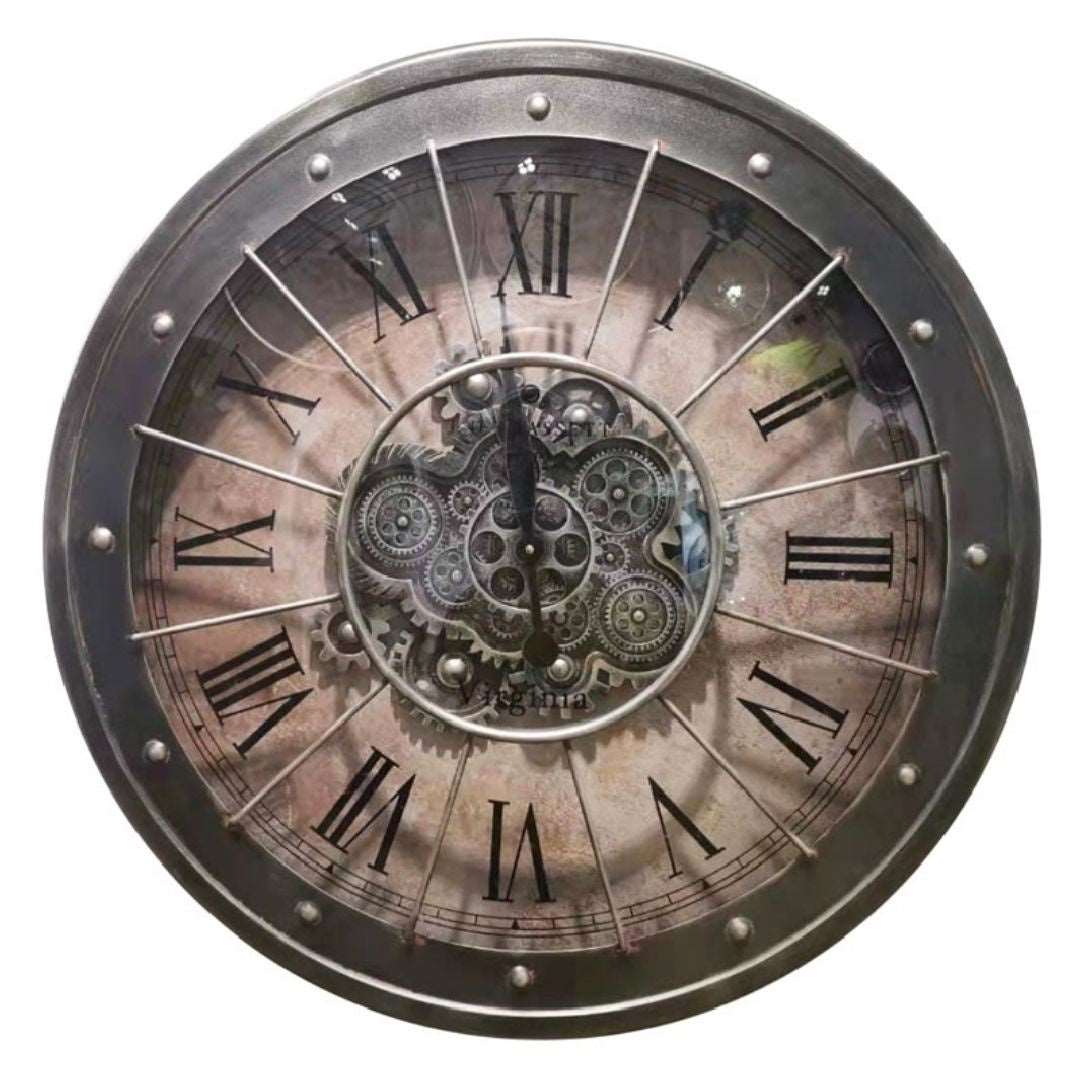 Black Bezel with Rivets Gear Clock
