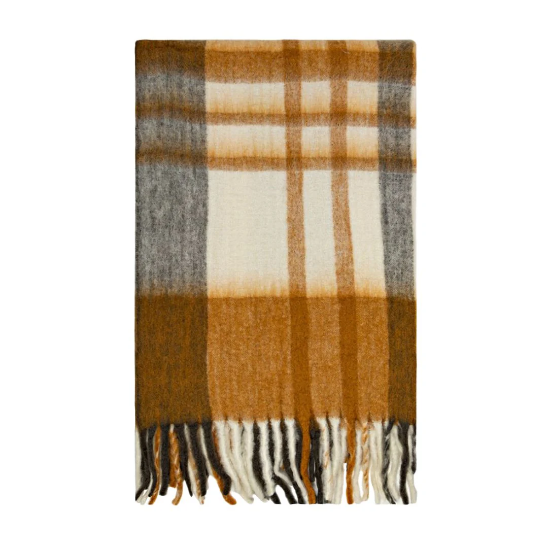 Bliss Wool Mohair Blend Throw: White/Mustard - 130x170