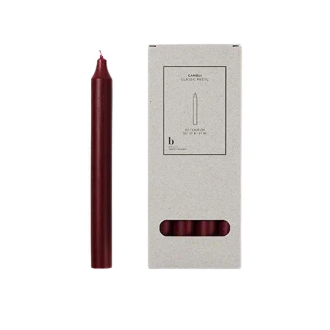 Broste Taper Candle H20: Burgundy - Set of 8