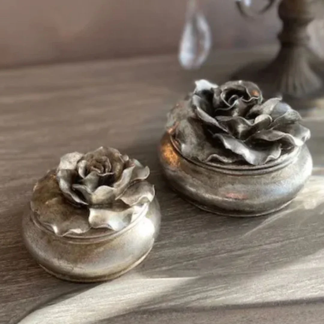 Camelia Round Trinket Box Pewter Finish - Large - Image 3