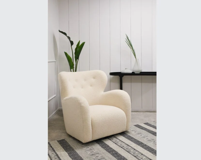 Baxter Cruz Swivel Chair - Faux Shearling Off-White - Image 2