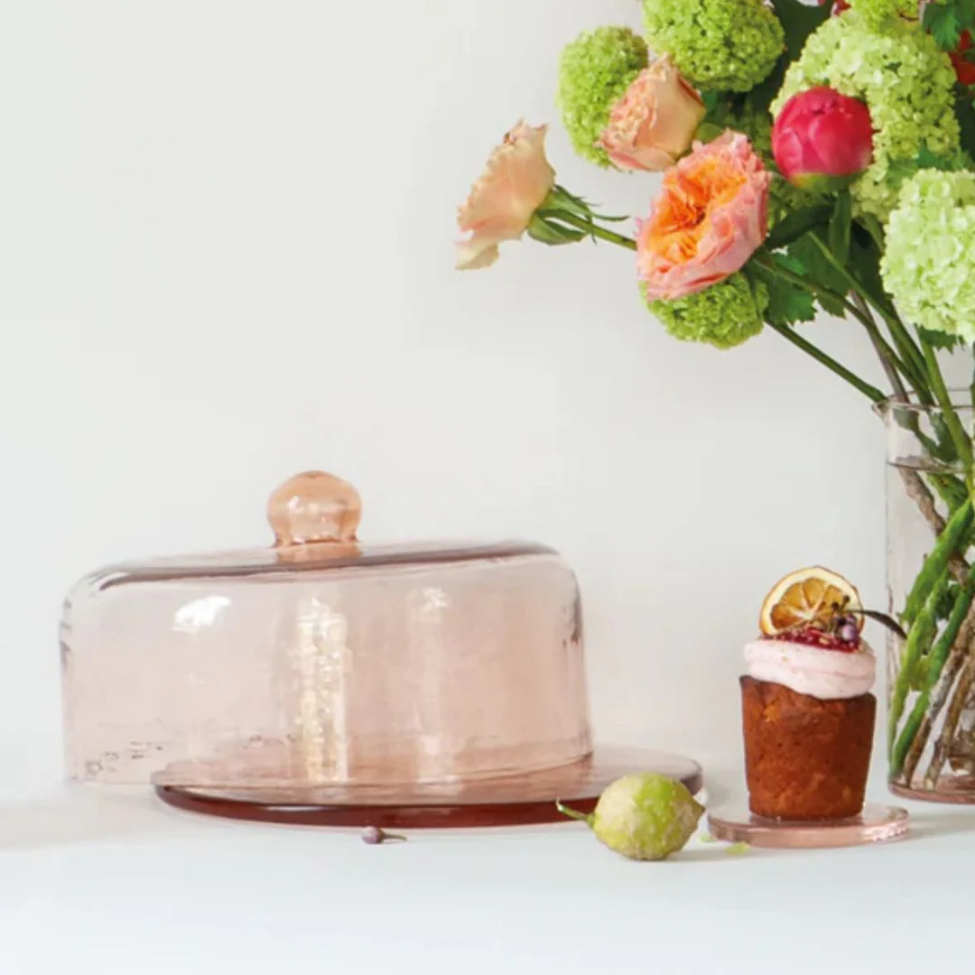 Glass Cake Dome with Base - Rose - Image 2