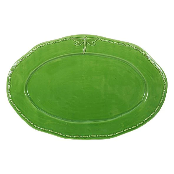 Dragonfly Stoneware Oval Platter: Green - Large
