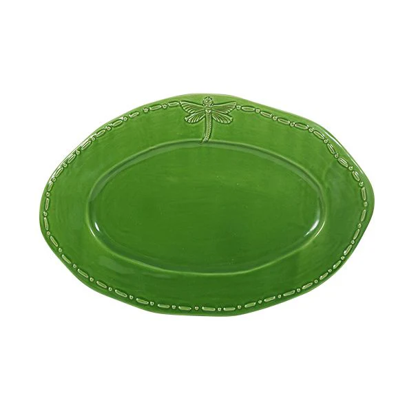 Dragonfly Stoneware Oval Platter: Green - Small