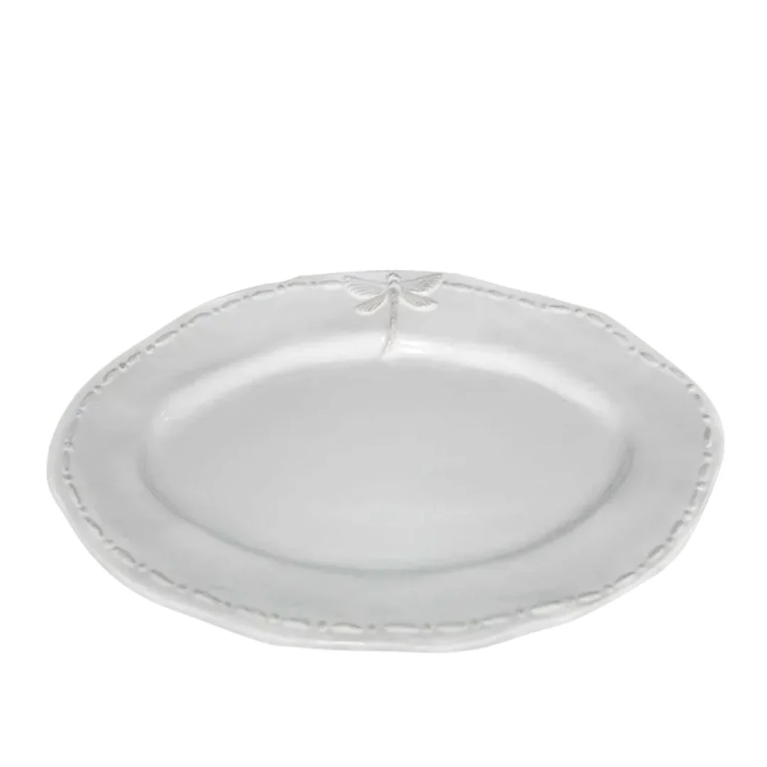 Dragonfly Stoneware White Oval Platter - Small