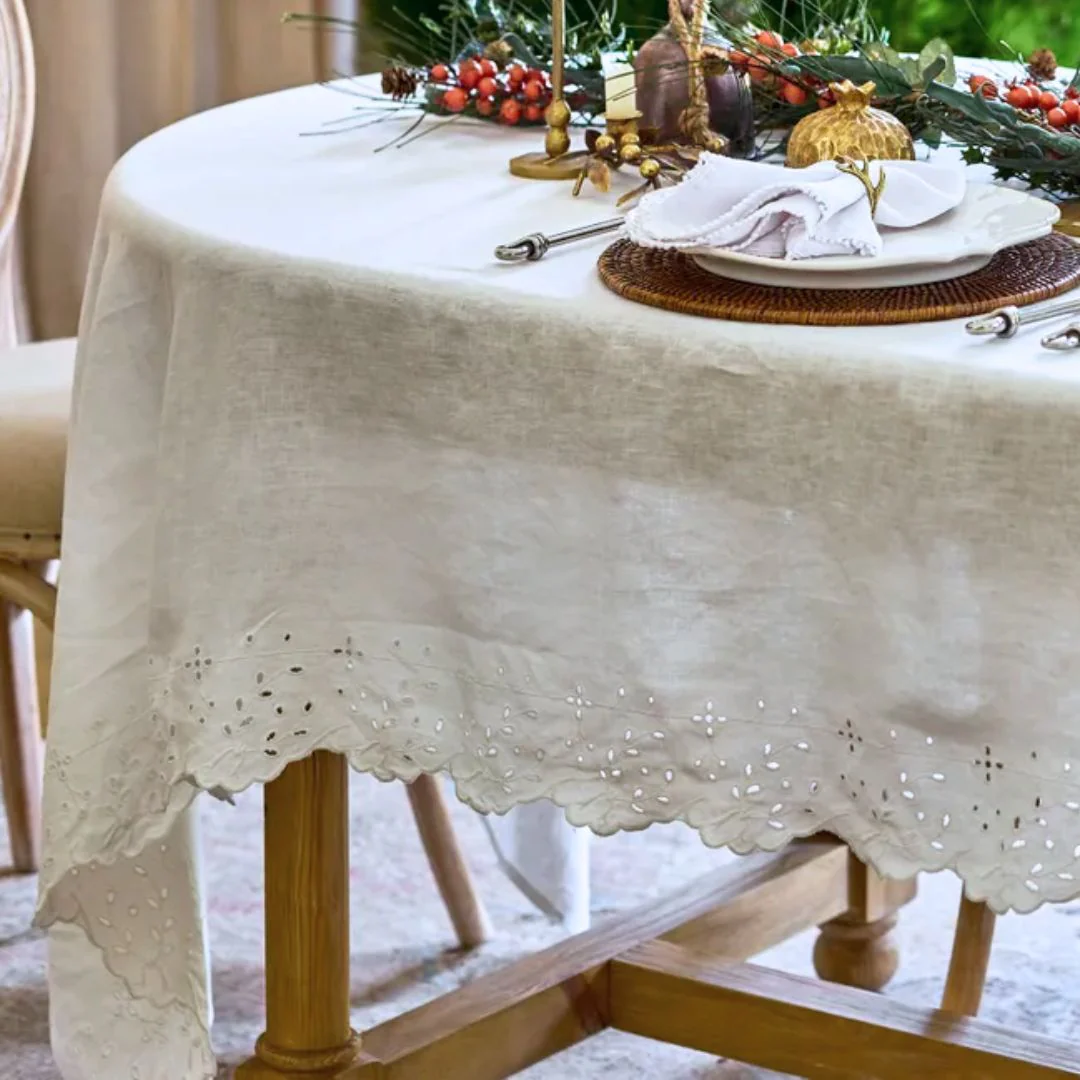 Embroidered Tablecloth: White - Large