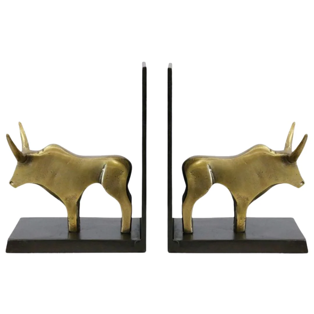 Bull Bookends in Brass Finish