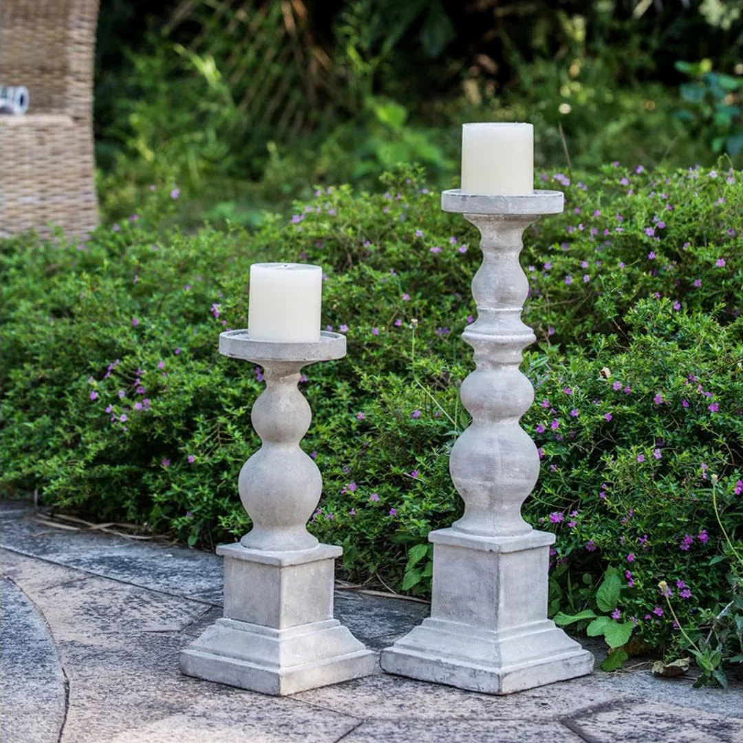 Grey Cement Pillar Candle Holder - Short - Image 2