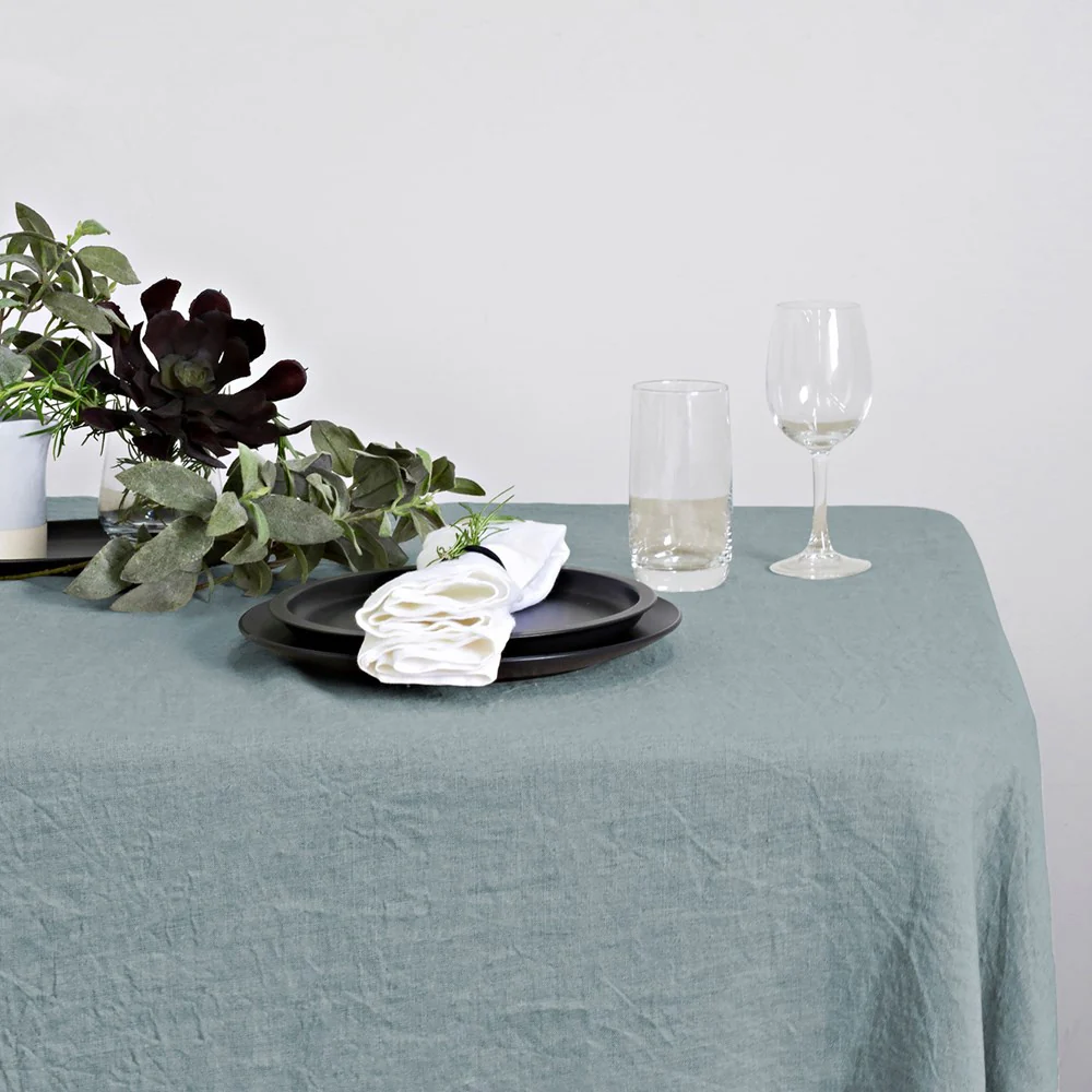 Linen Hemmed Runner - Pearl Blue