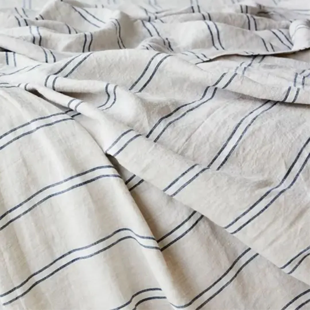 Pure Linen Duvet Cover Set with 2 Pillowcases: Eton Stripe - Super King - Image 2