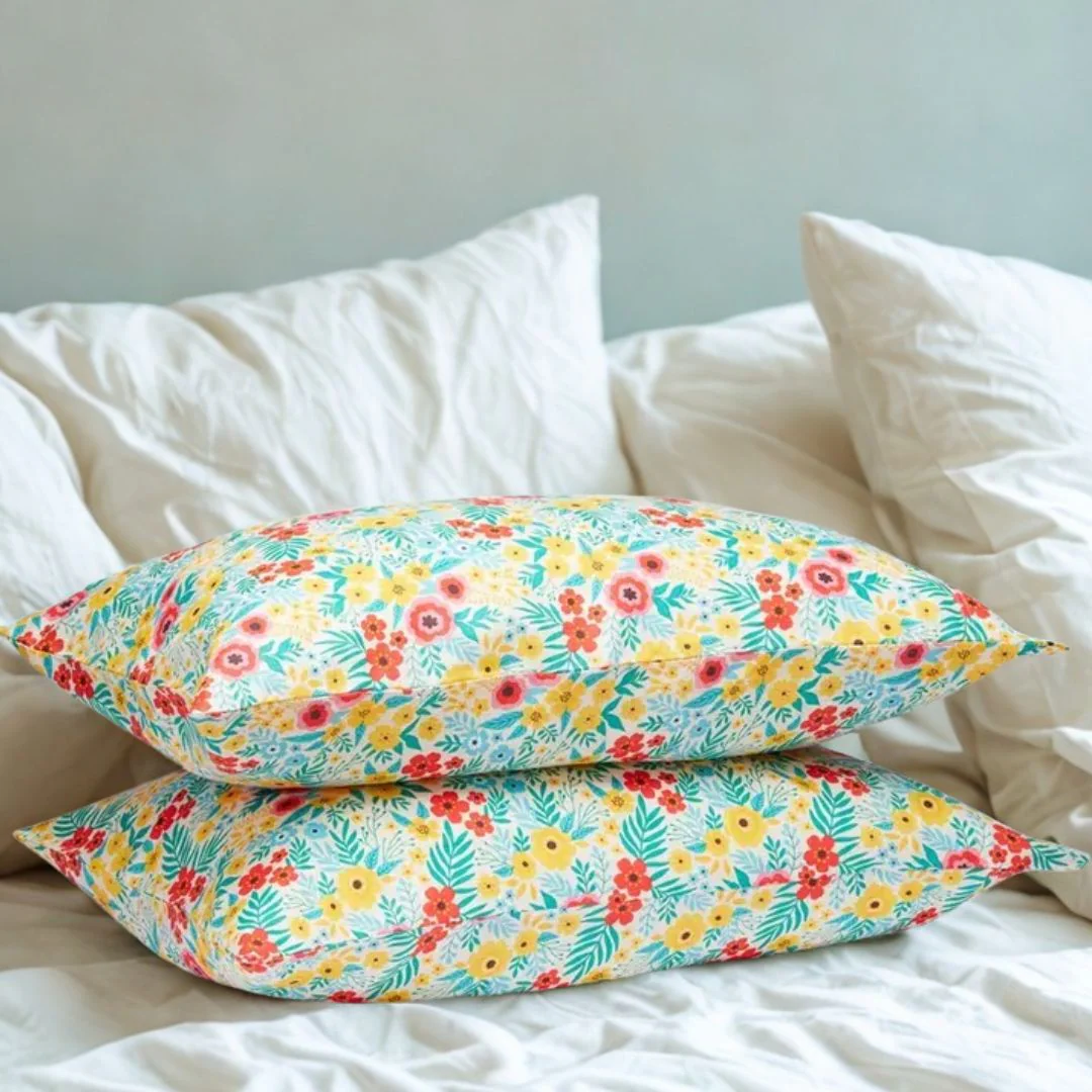 Pure Linen Printed Pillowcase in Pair: Island Floral
