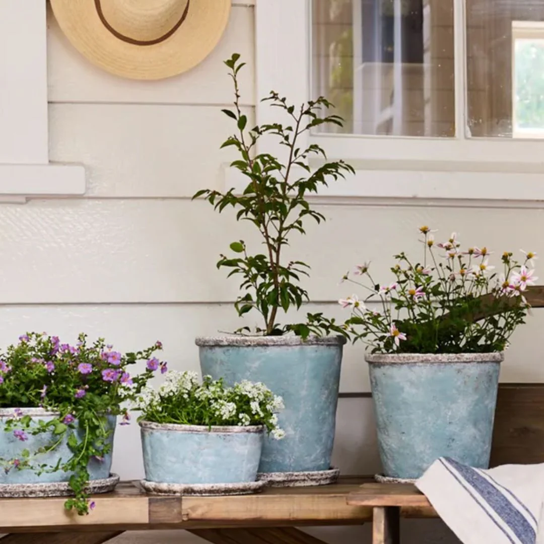 Sea Blue Plant Pot & Saucer - Medium - Image 2