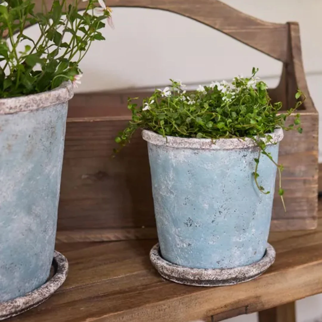 Sea Blue Plant Pot & Saucer - Small - Image 2