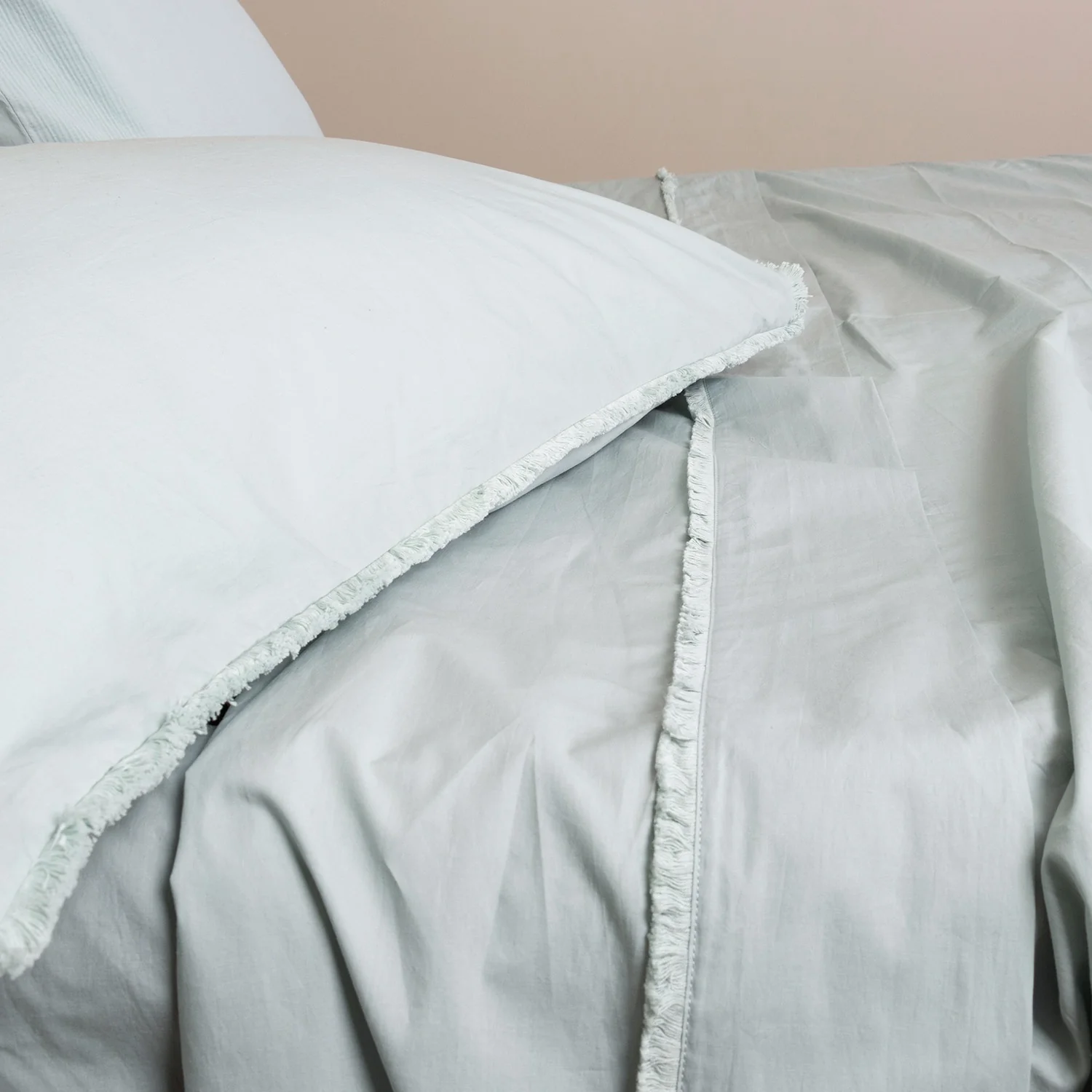 Stonewashed Sage Fringed Cotton Pillowcase