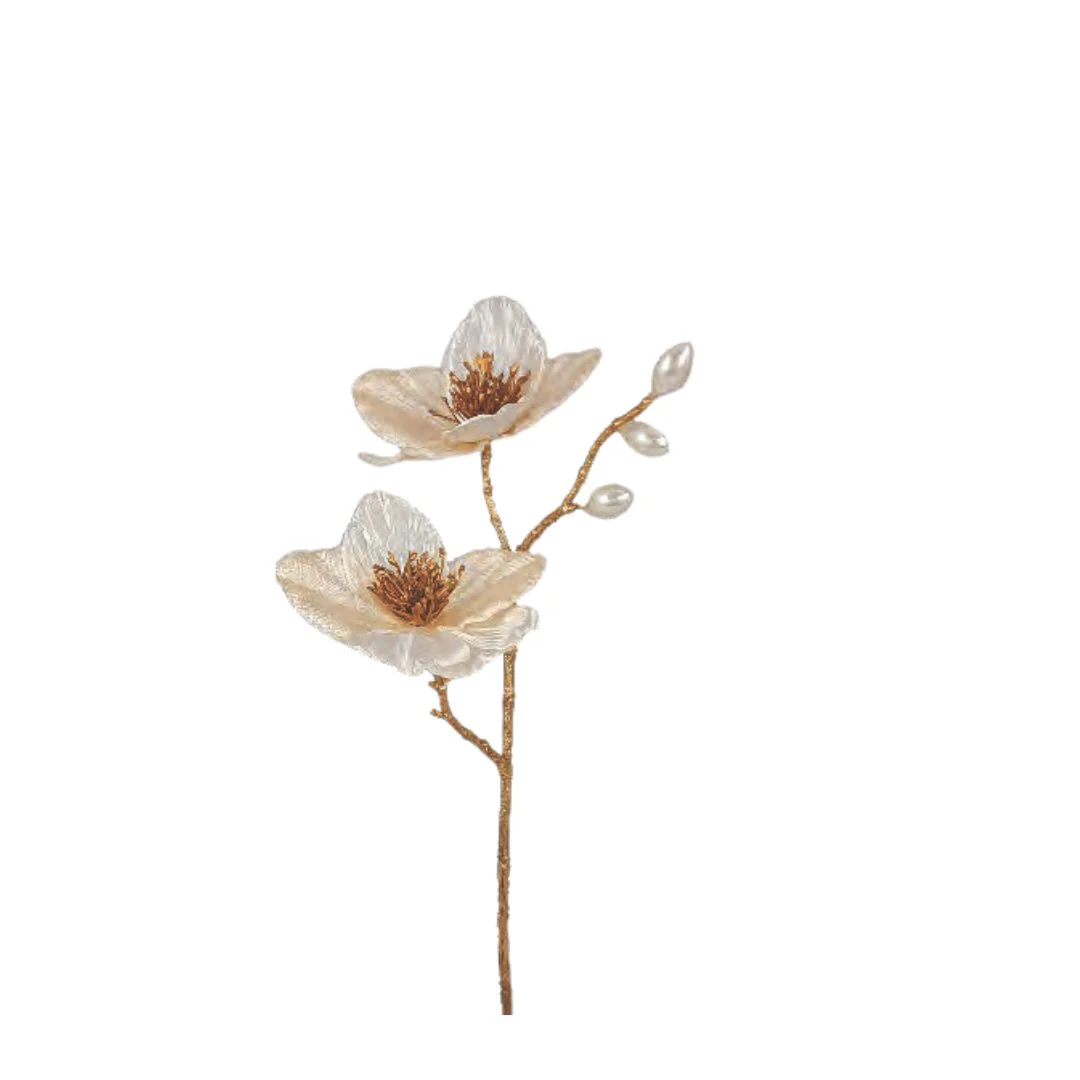 Xmas Rose Spray with Pearls: Cream - Image 2